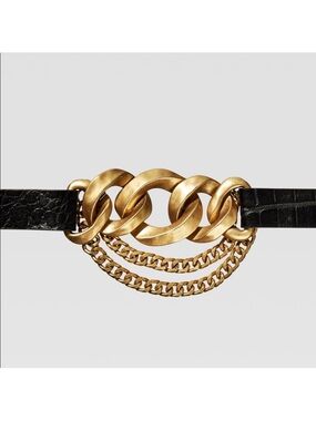 Zara Limited Edition Studio Gold Chain Accent Black Leather Belt